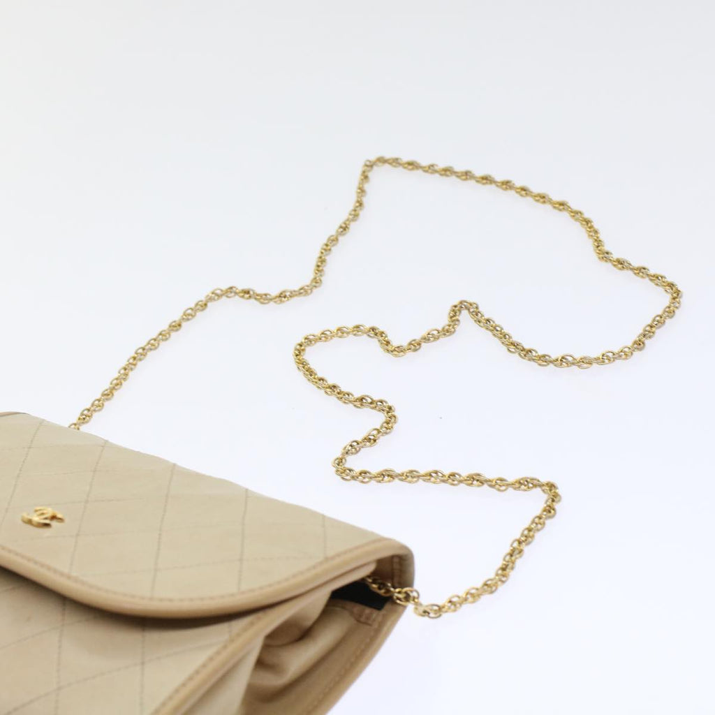 CHANEL Chain Shoulder Bag Lamb Skin Beige CC  bs7081