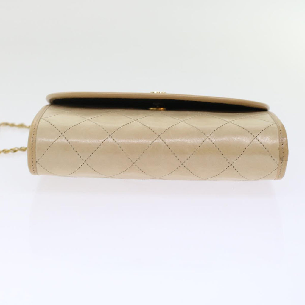 CHANEL Chain Shoulder Bag Lamb Skin Beige CC  bs7081
