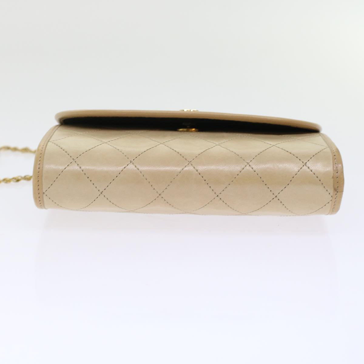 CHANEL Chain Shoulder Bag Lamb Skin Beige CC  bs7081