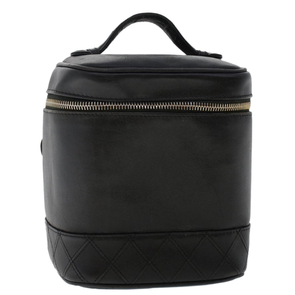 CHANEL Bicolole Vanity Cosmetic Pouch Leather Black CC  bs7241