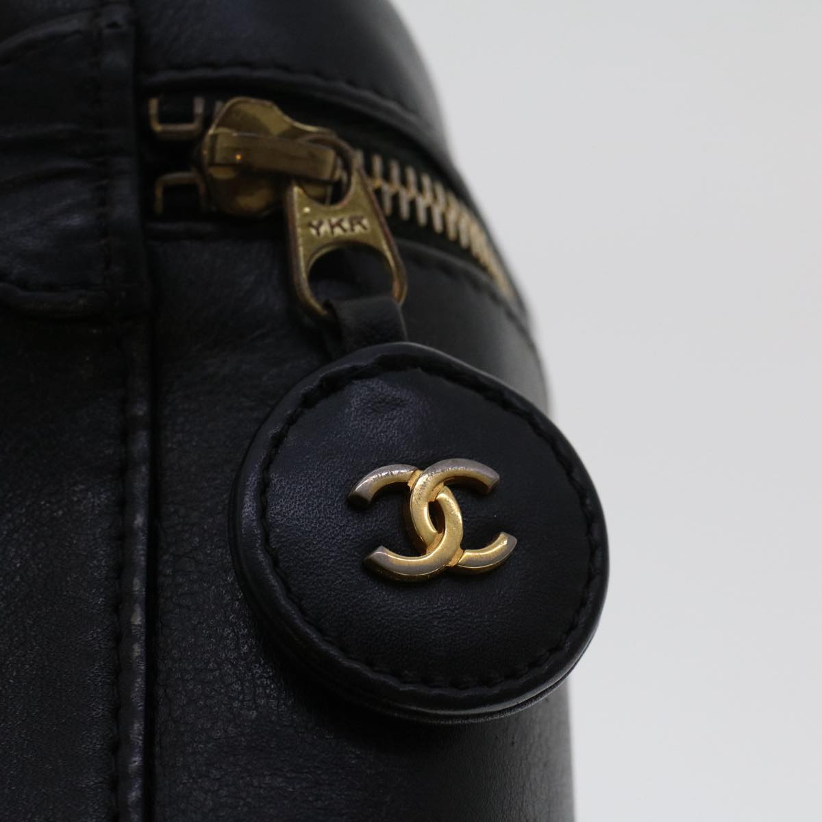 CHANEL Bicolole Vanity Cosmetic Pouch Leather Black CC  bs7241
