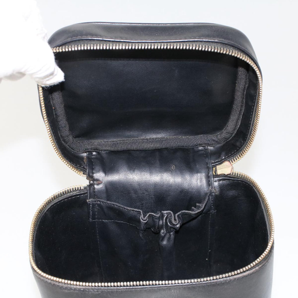CHANEL Bicolole Vanity Cosmetic Pouch Leather Black CC Auth bs7241