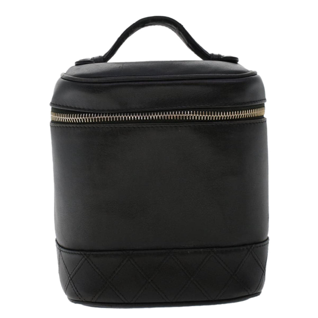 CHANEL Bicolole Vanity Cosmetic Pouch Leather Black CC Auth bs7241