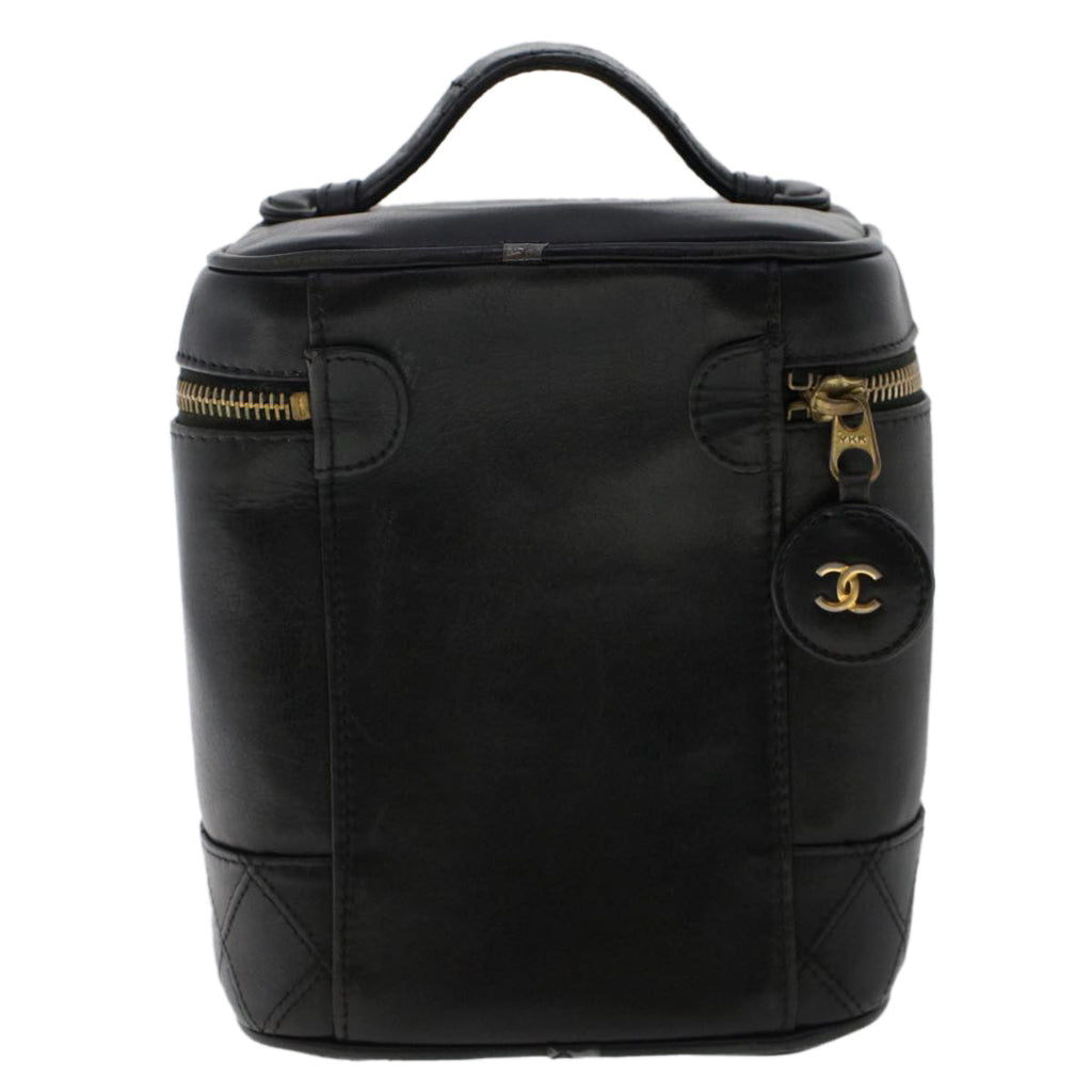 CHANEL Bicolole Vanity Cosmetic Pouch Leather Black CC  bs7241
