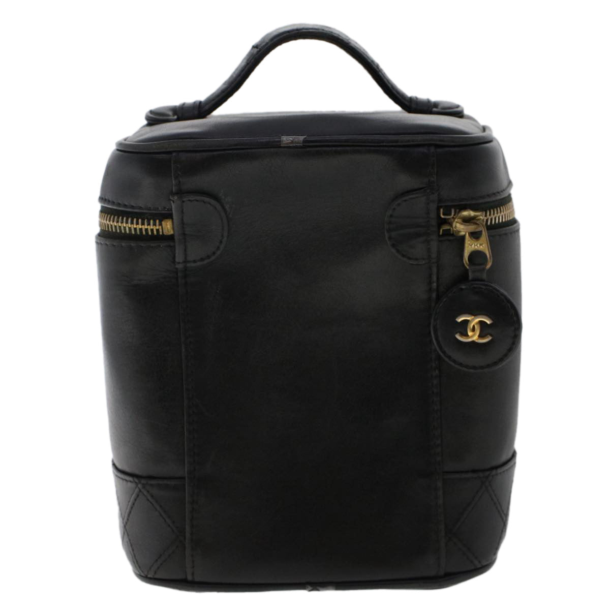 CHANEL Bicolole Vanity Cosmetic Pouch Leather Black CC  bs7241