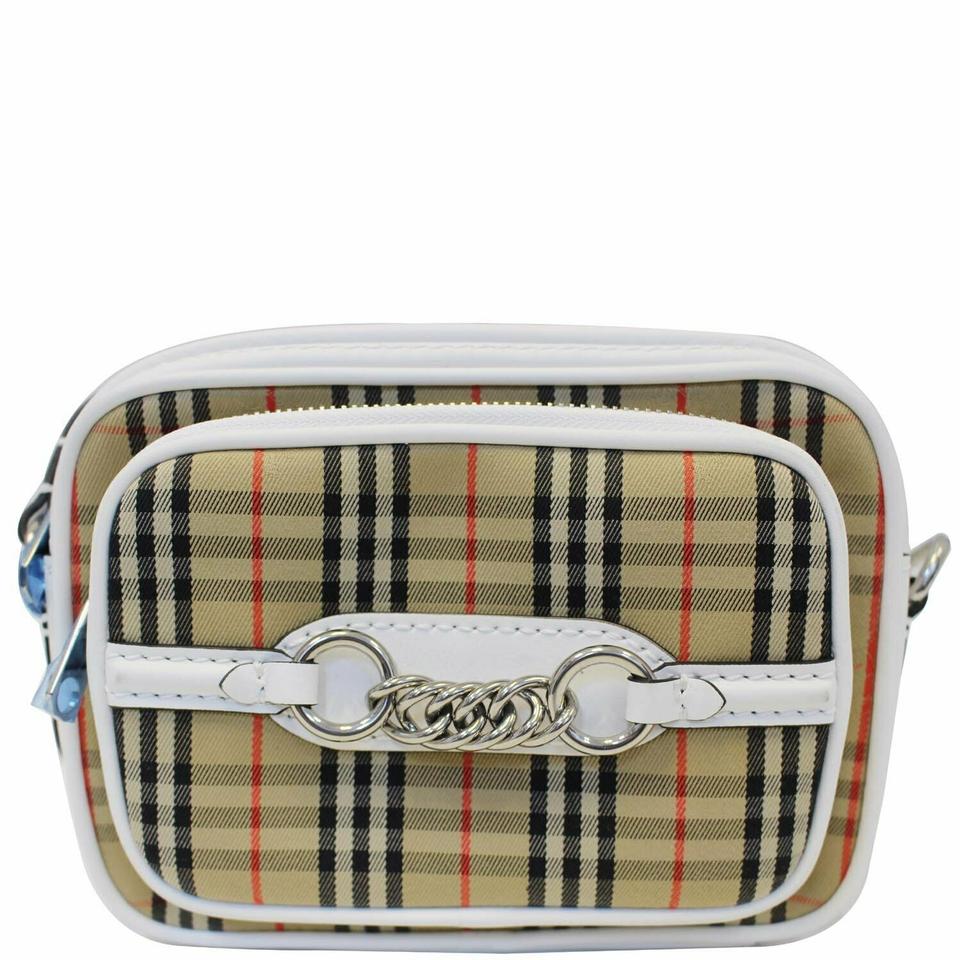 Burberry Camera 1983 Check Link White and Multi Canvas Leather Cross Body Bag