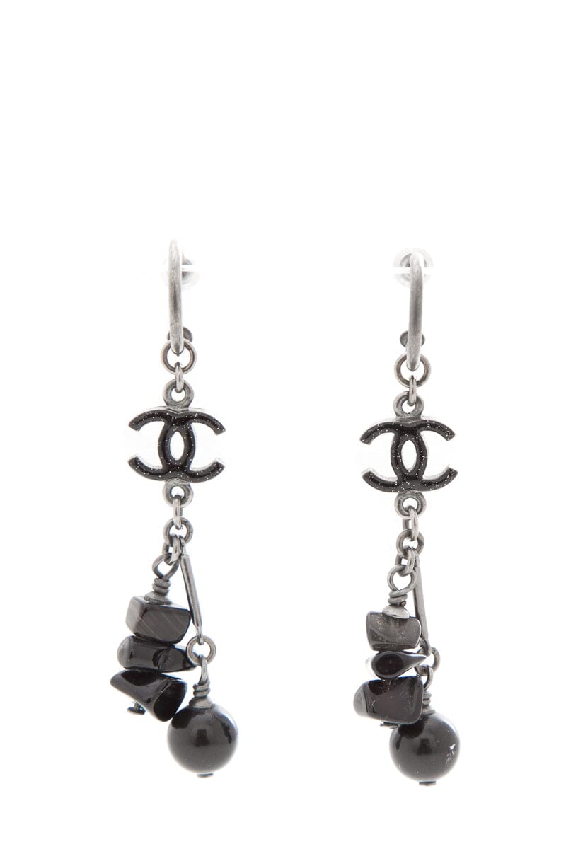 Chanel Cruise 2008 Black Stone Dangle CC Earrings