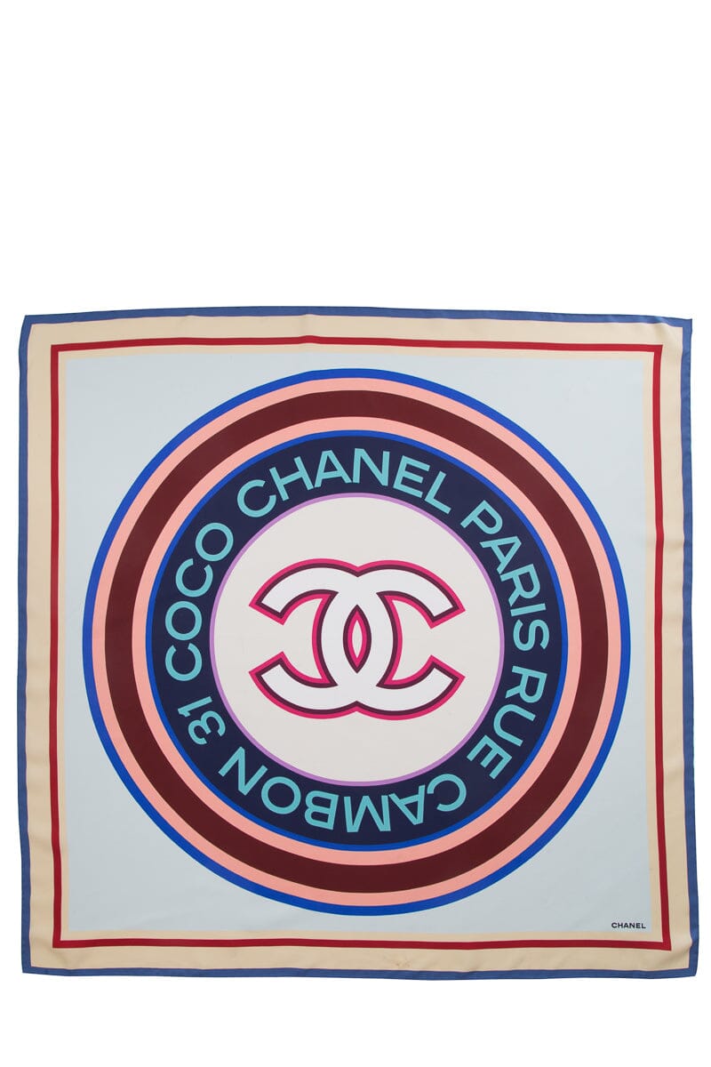 Chanel Multicolor"Rue Cambon Paris" Silk Scarf