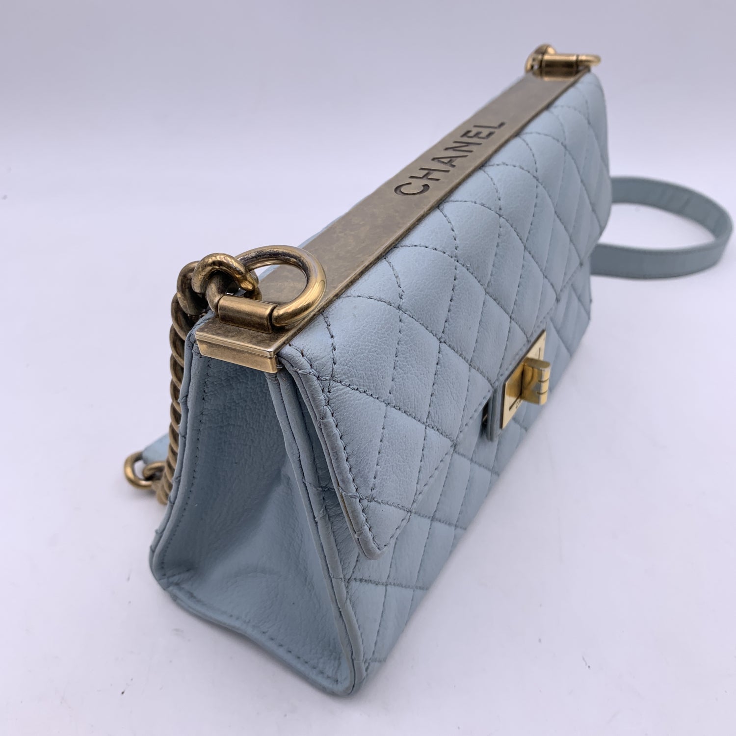 CHANEL Light Blue Quilted Leather Trendy Reissue Shoulder Bag