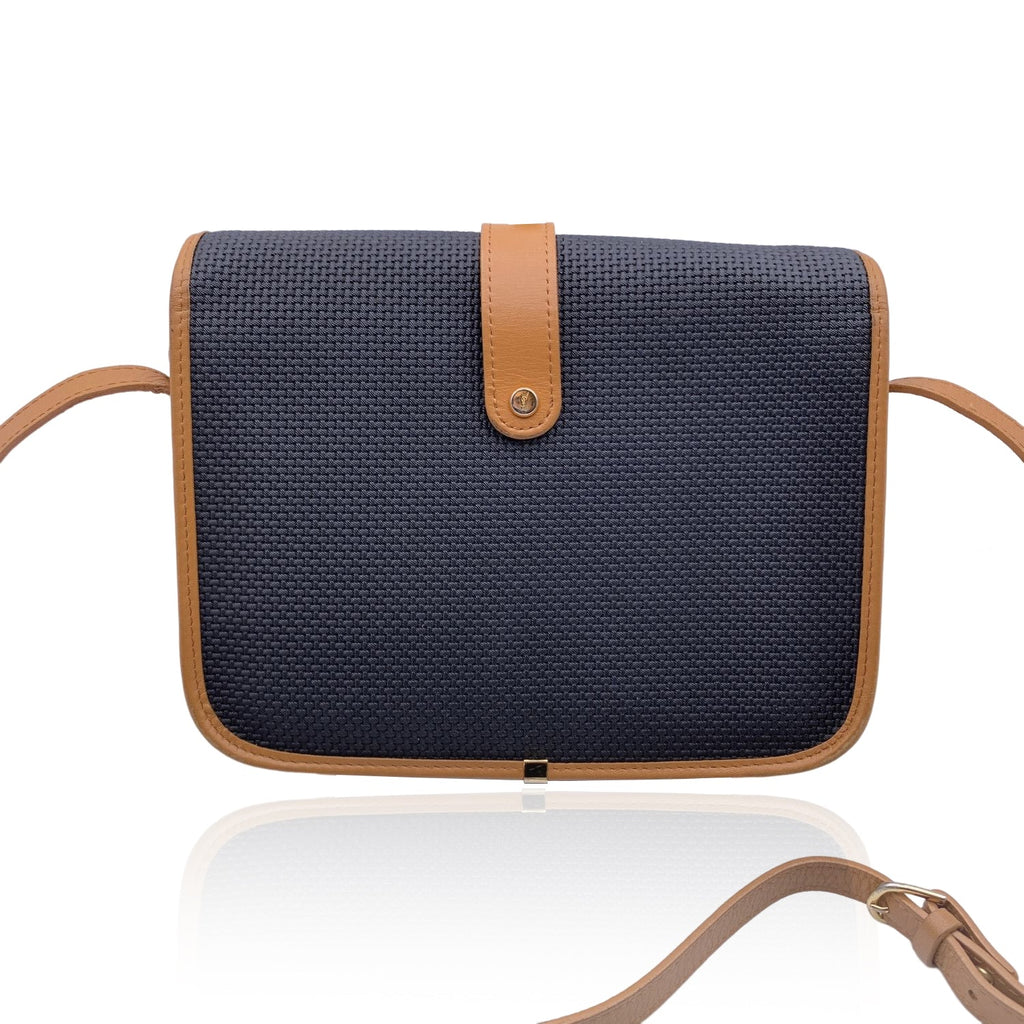 YVES SAINT LAURENT Black Beige Textured Vinyl Canvas Crossbody Bag