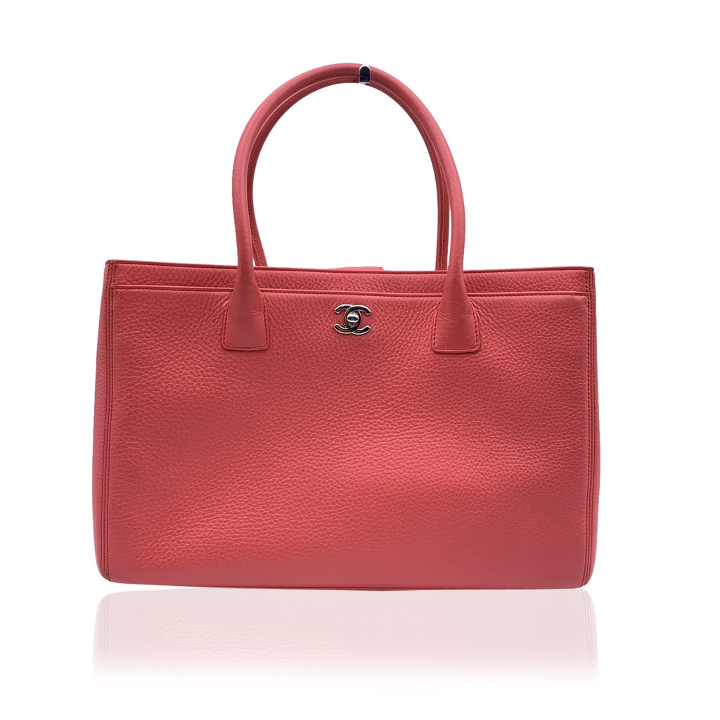 CHANEL Pink Pebbled Leather Executive Tote Bag With Strap