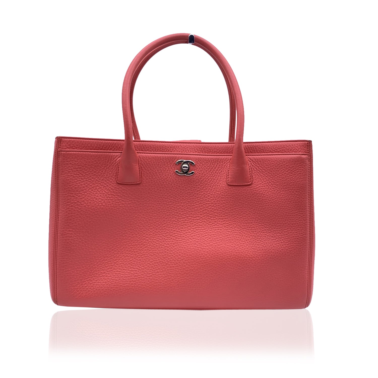 CHANEL Pink Pebbled Leather Executive Tote Bag With Strap