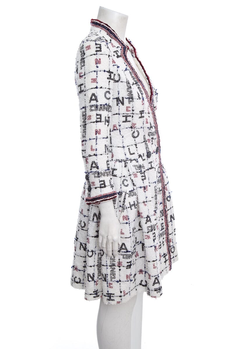 Chanel Spring 2020 Multi Logo Tweed Coat SZ 36