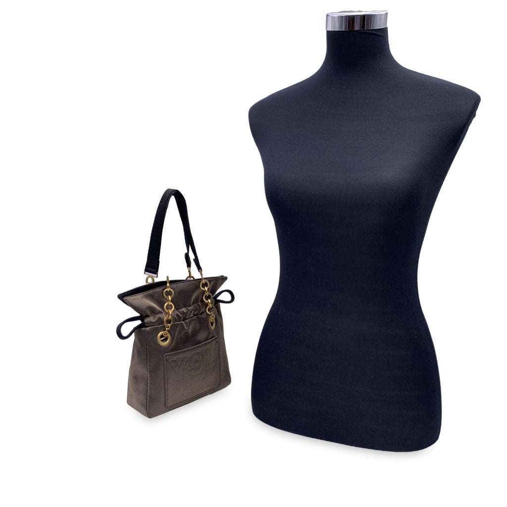 YVES SAINT LAURENT Vintage Metallic Canvas Drawstring Small Handbag