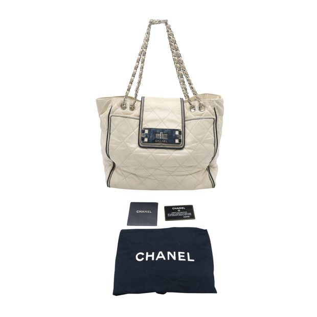CHANEL Cream Mademoiselle Lock East West Tote