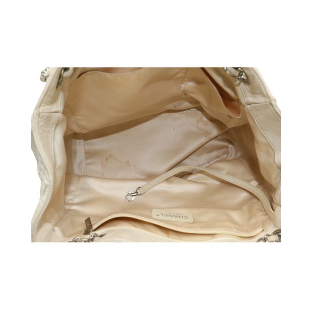 CHANEL Cream Mademoiselle Lock East West Tote