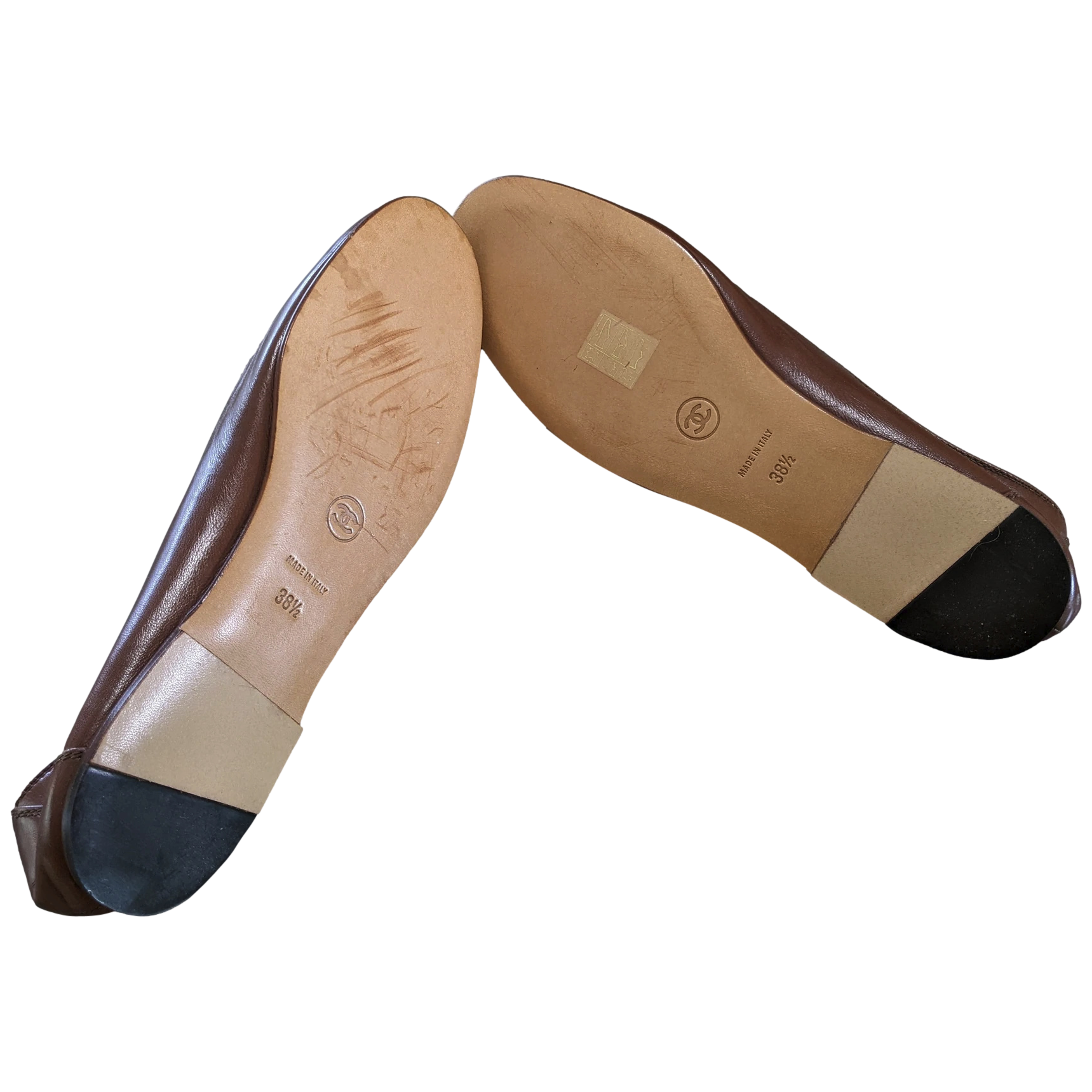 Chanel 1990s Marron Kid Ballet Flat Pumps Ballerines en Chevreaux Xtra Soft Sz 38.5, New!