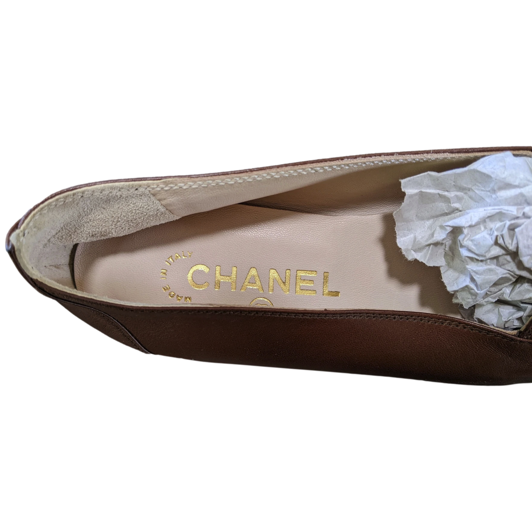Chanel 1990s Marron Kid Ballet Flat Pumps Ballerines en Chevreaux Xtra Soft Sz 38.5, New!