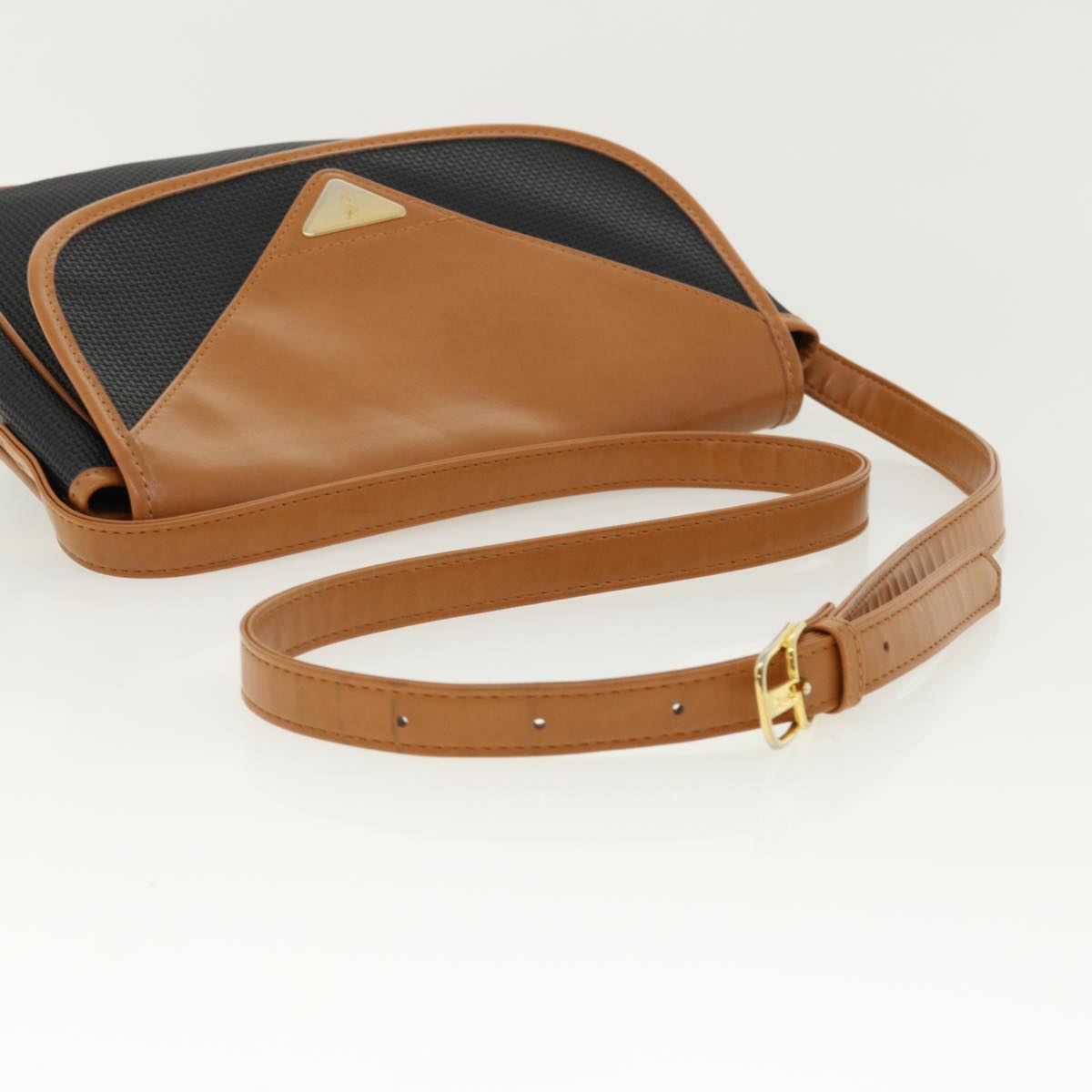 SAINT LAURENT Shoulder Bag PVC Leather Black Brown Auth cl352