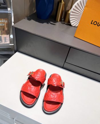 louis vuitton Women's Bom Dia Flat Mule Red For Women