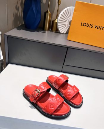 louis vuitton Women's Bom Dia Flat Mule Red For Women