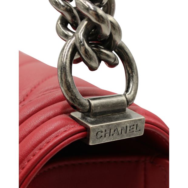 CHANEL Dark Red Ruthenium Finish Hardware Boy Bag