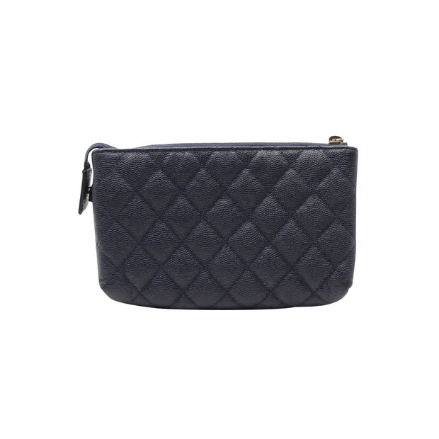 CHANEL Navy Blue Caviar Leather Makeup Pouch
