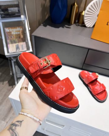 louis vuitton Women's Bom Dia Flat Mule Red For Women