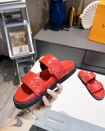 louis vuitton Women's Bom Dia Flat Mule Red For Women