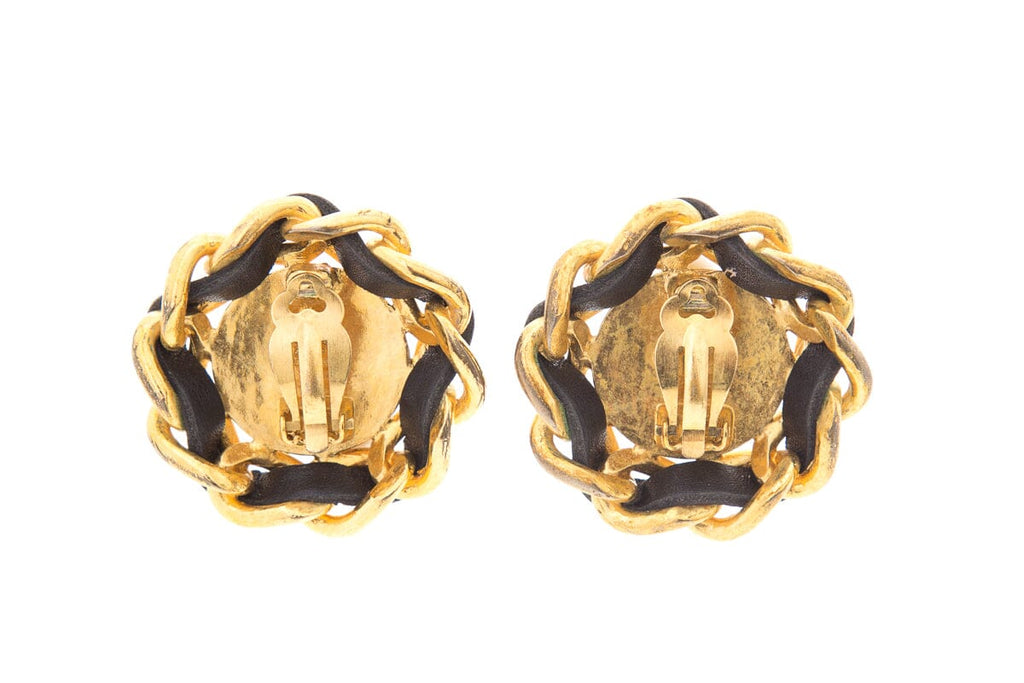 Chanel Gold Clip On Logo Earrings