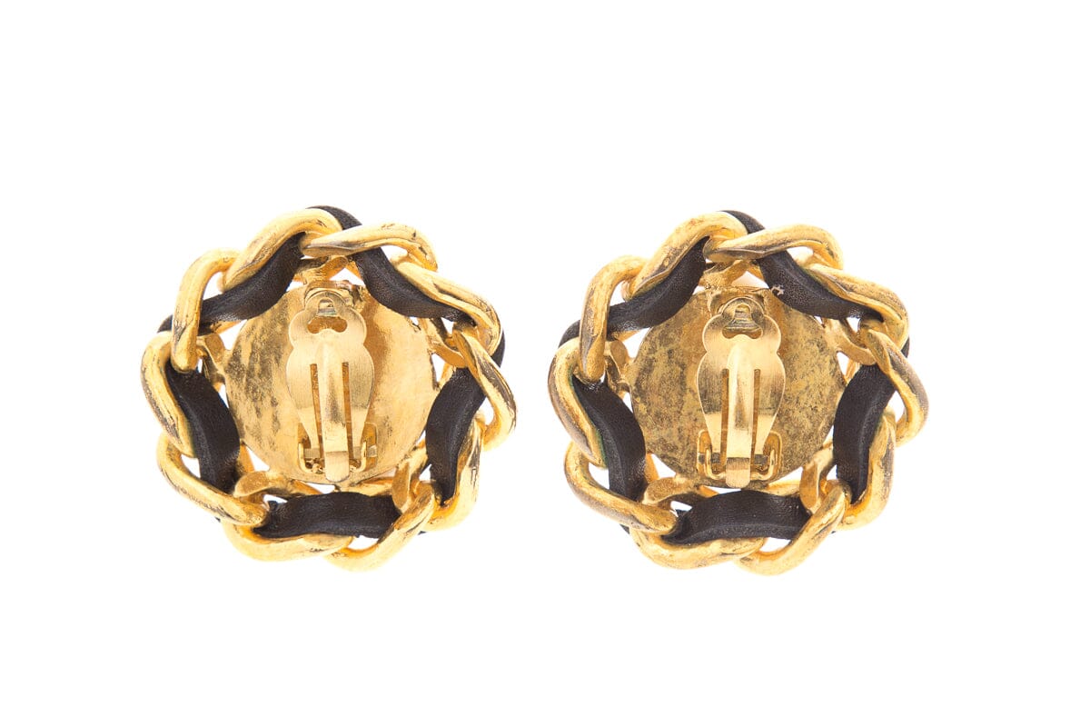 Chanel Gold Clip On Logo Earrings
