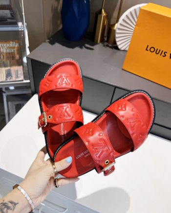 louis vuitton Women's Bom Dia Flat Mule Red For Women