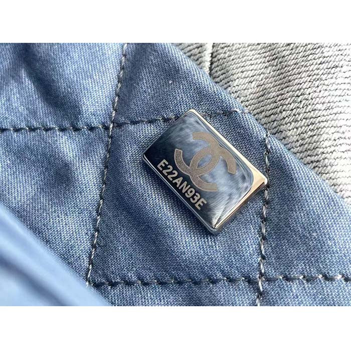 Chanel Women CC 22 Handbag Washed Denim Silver-Tone Metal Light Blue