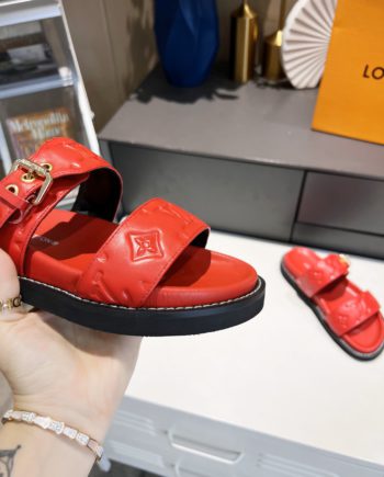 louis vuitton Women's Bom Dia Flat Mule Red For Women