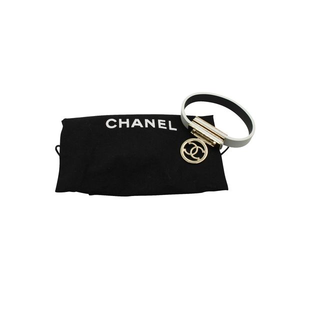 CHANEL White Leather Logo Bracelet