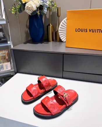 louis vuitton Women's Bom Dia Flat Mule Red For Women