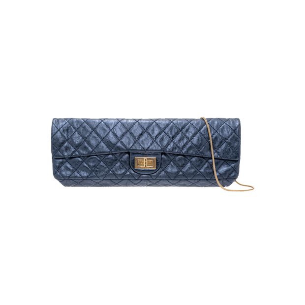 CHANEL East West Metallic Blue Quilted Leather