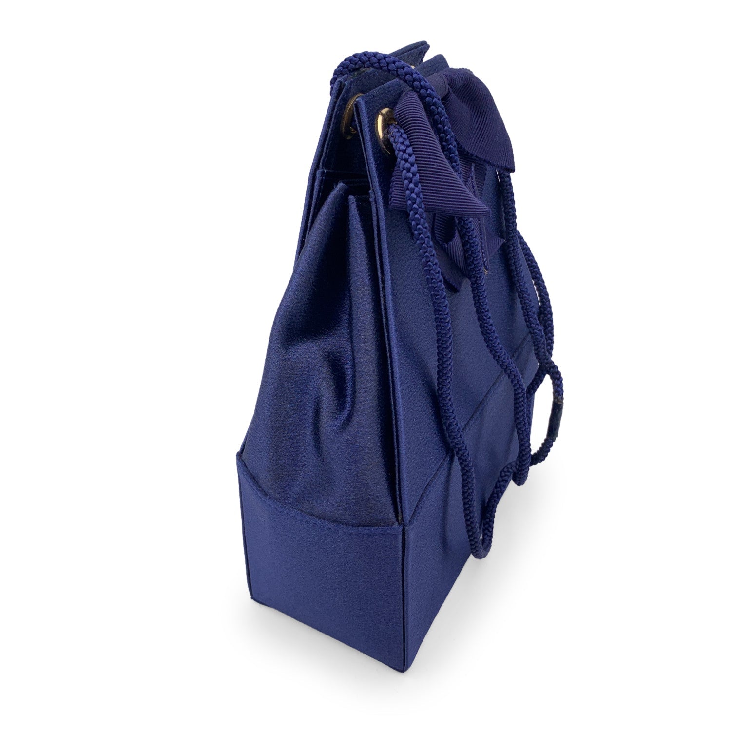 YVES SAINT LAURENT Vintage Blue Satin Shoulder Drawstring Box Bag