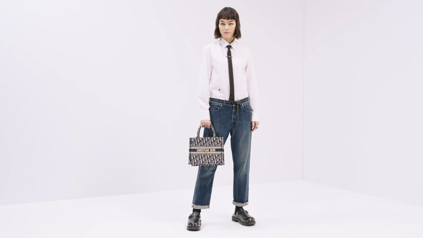 Mini Dior Book Tote Blue Oblique Embroidery