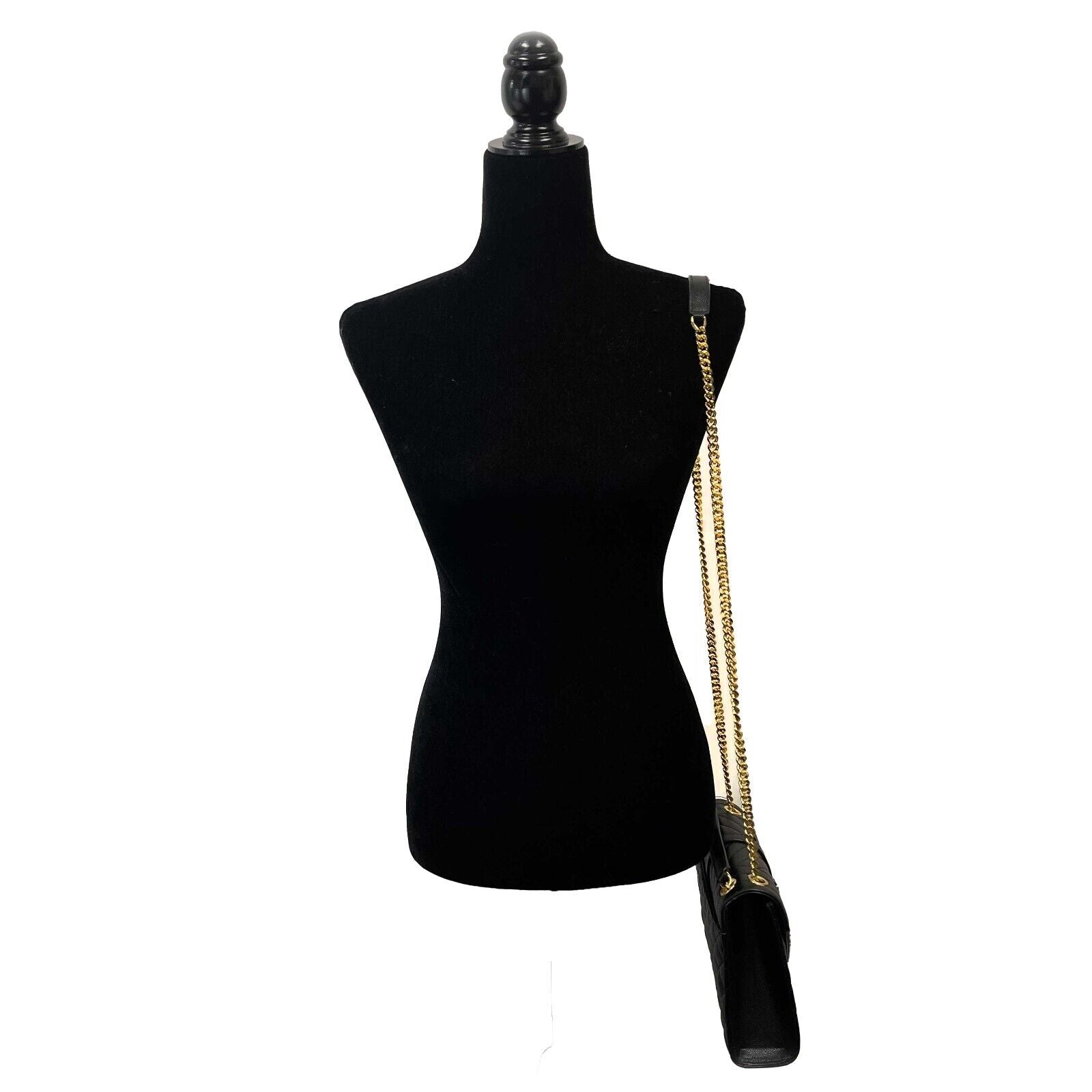 SAINT LAURENT Black Medium Triquilt Envelope Chain Grain de Poudre Shoulder Bag