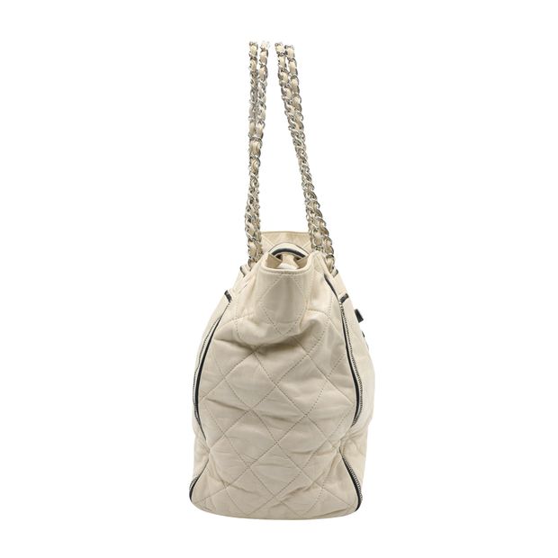 CHANEL Cream Mademoiselle Lock East West Tote