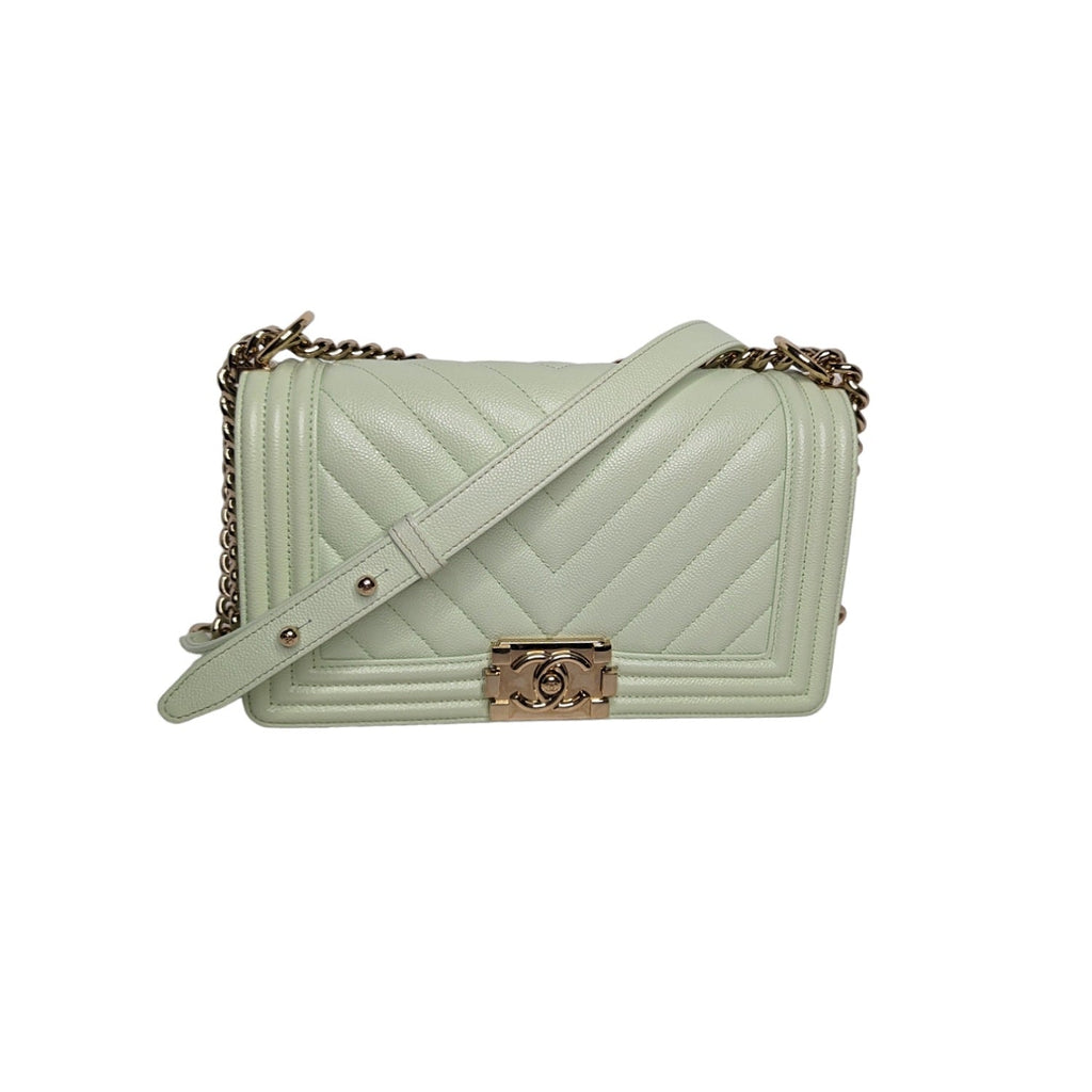 Chanel bag Caviar Chevron Quilted Medium Boy Flap Light Green