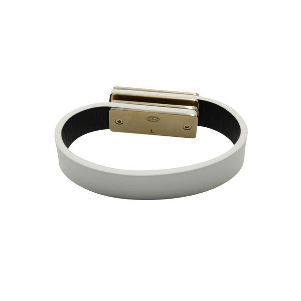 CHANEL White Leather Logo Bracelet