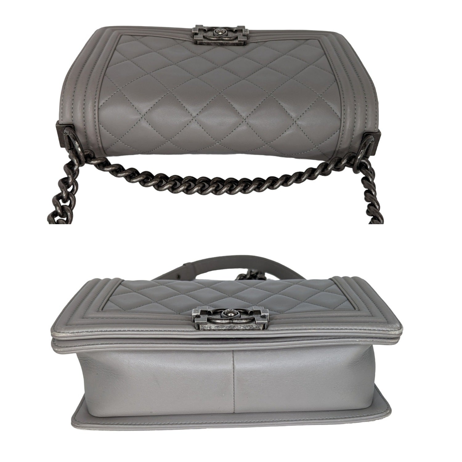 Chanel bag Gray Quilted Calfskin Medium Boy Bag