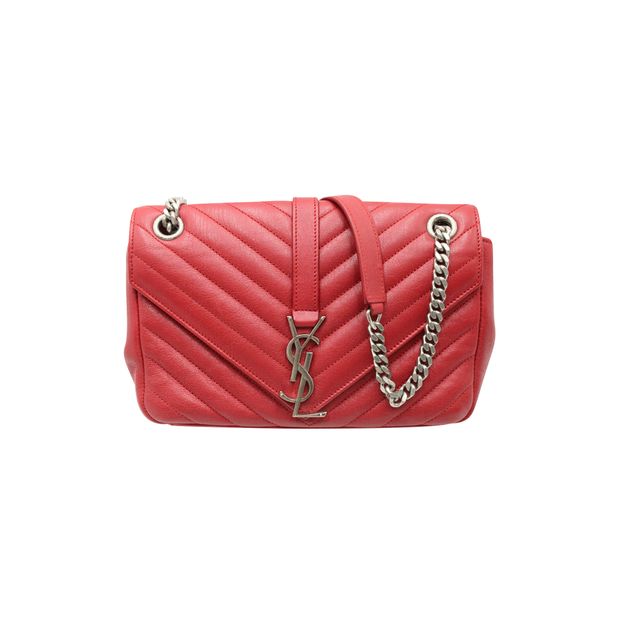SAINT LAURENT Envelope Leather Chain Shoulder Bag In Red