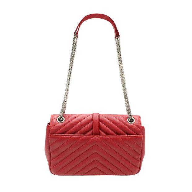 SAINT LAURENT Envelope Leather Chain Shoulder Bag In Red