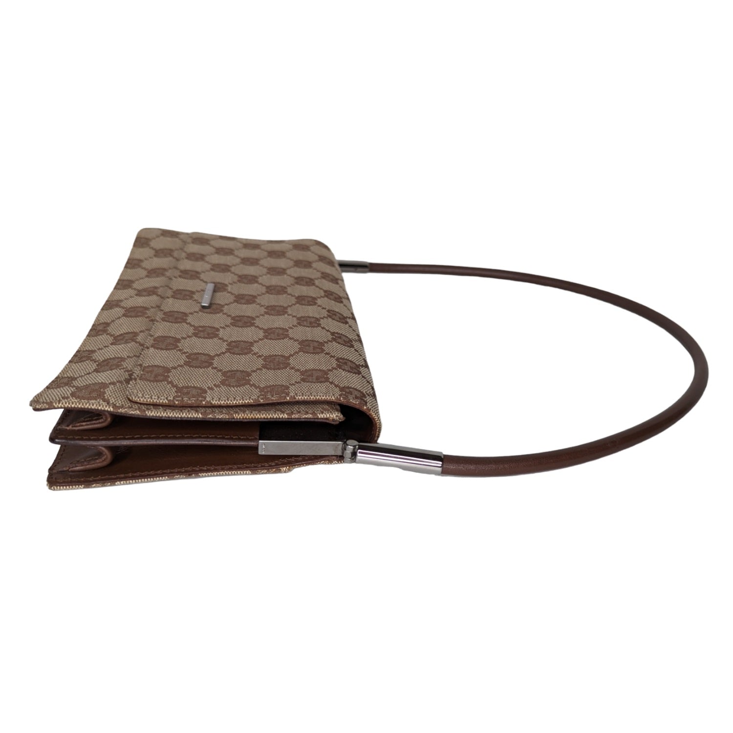 Gucci Vintage Monogram Pochette Flap Shoulder Bag Brown