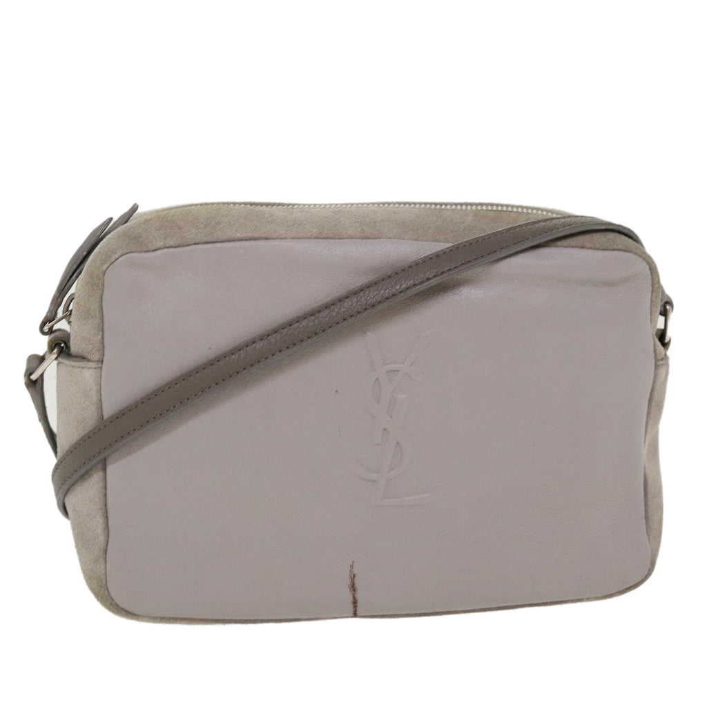 SAINT LAURENT Shoulder Bag Suede Leather Gray Auth ep783