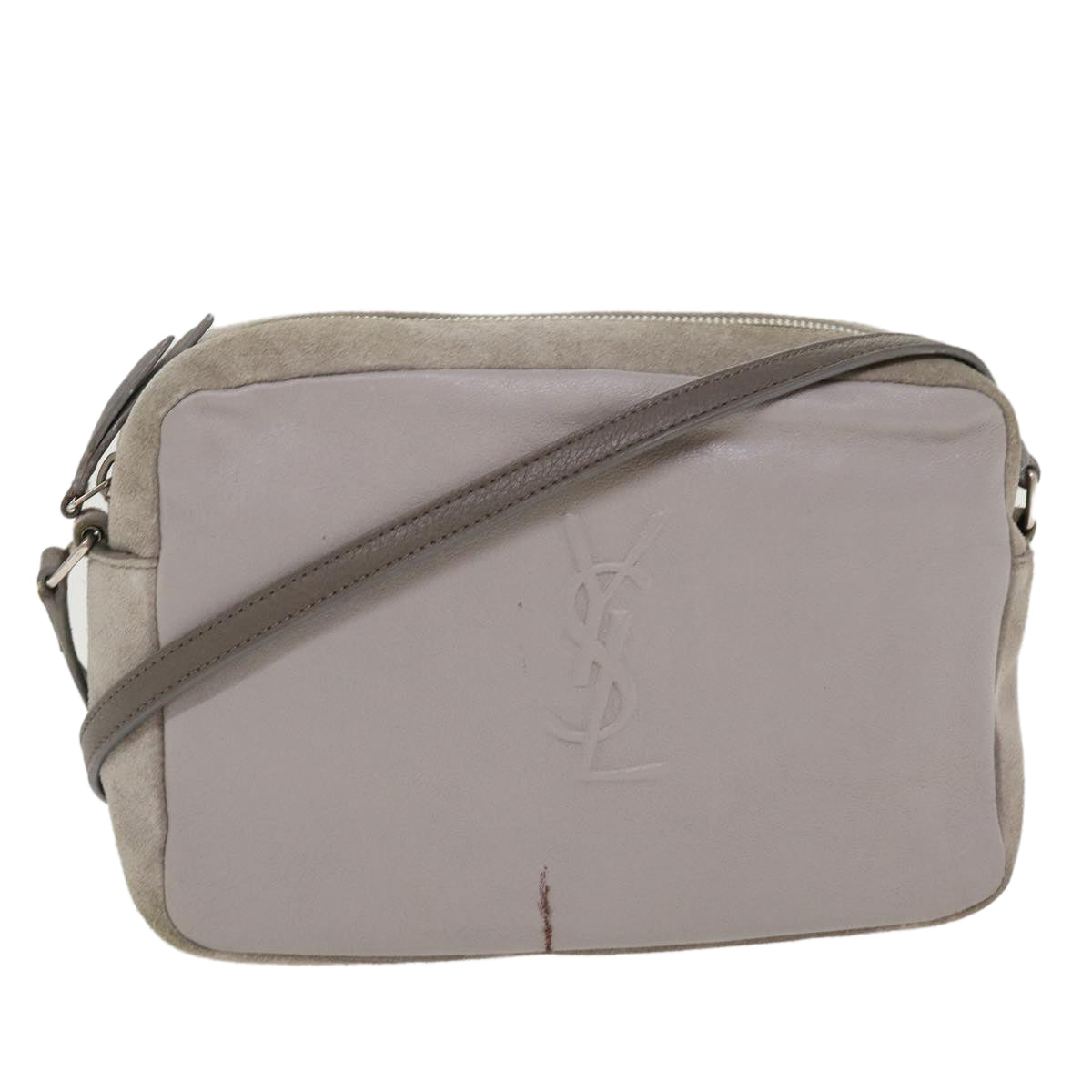 SAINT LAURENT Shoulder Bag Suede Leather Gray Auth ep783
