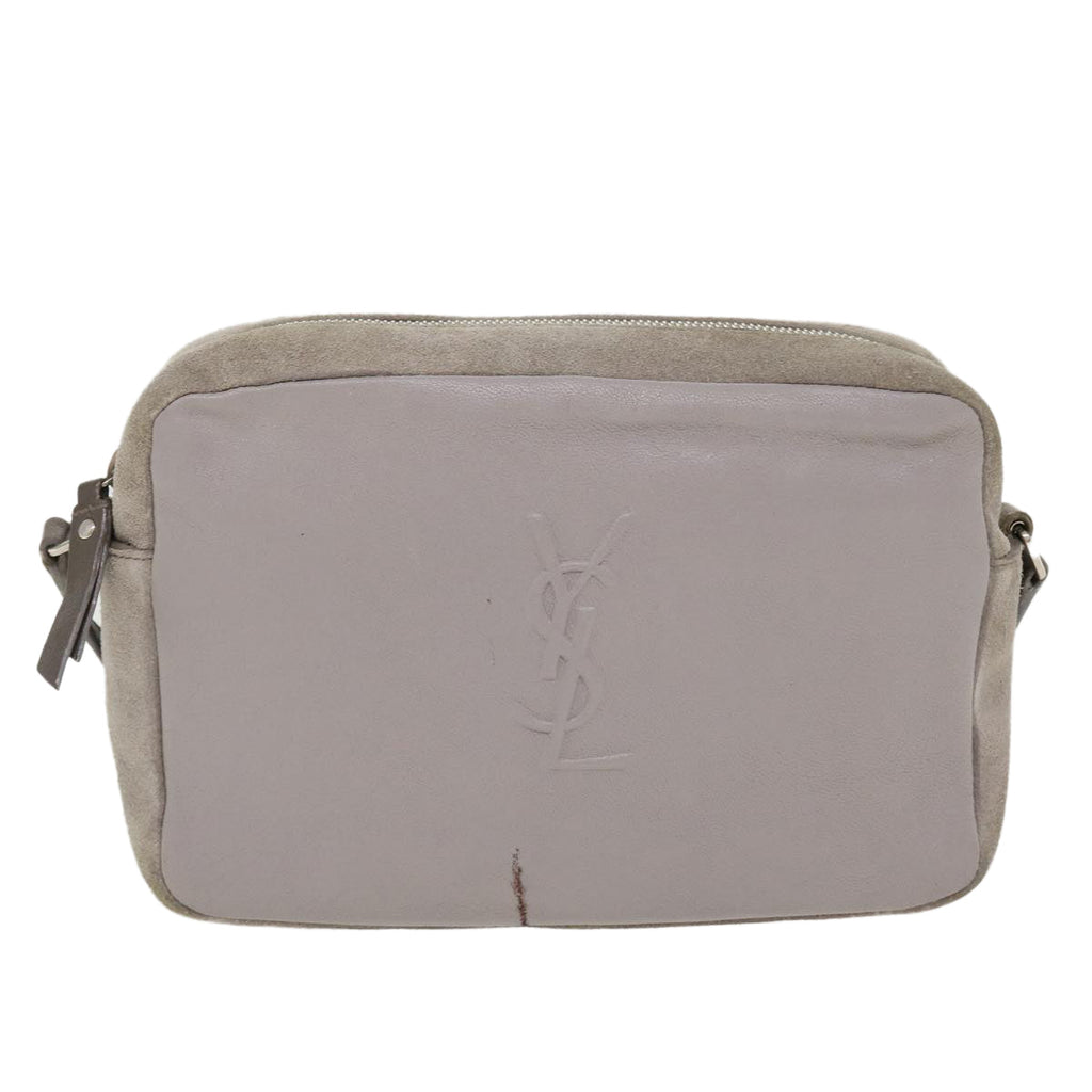 SAINT LAURENT Shoulder Bag Suede Leather Gray Auth ep783